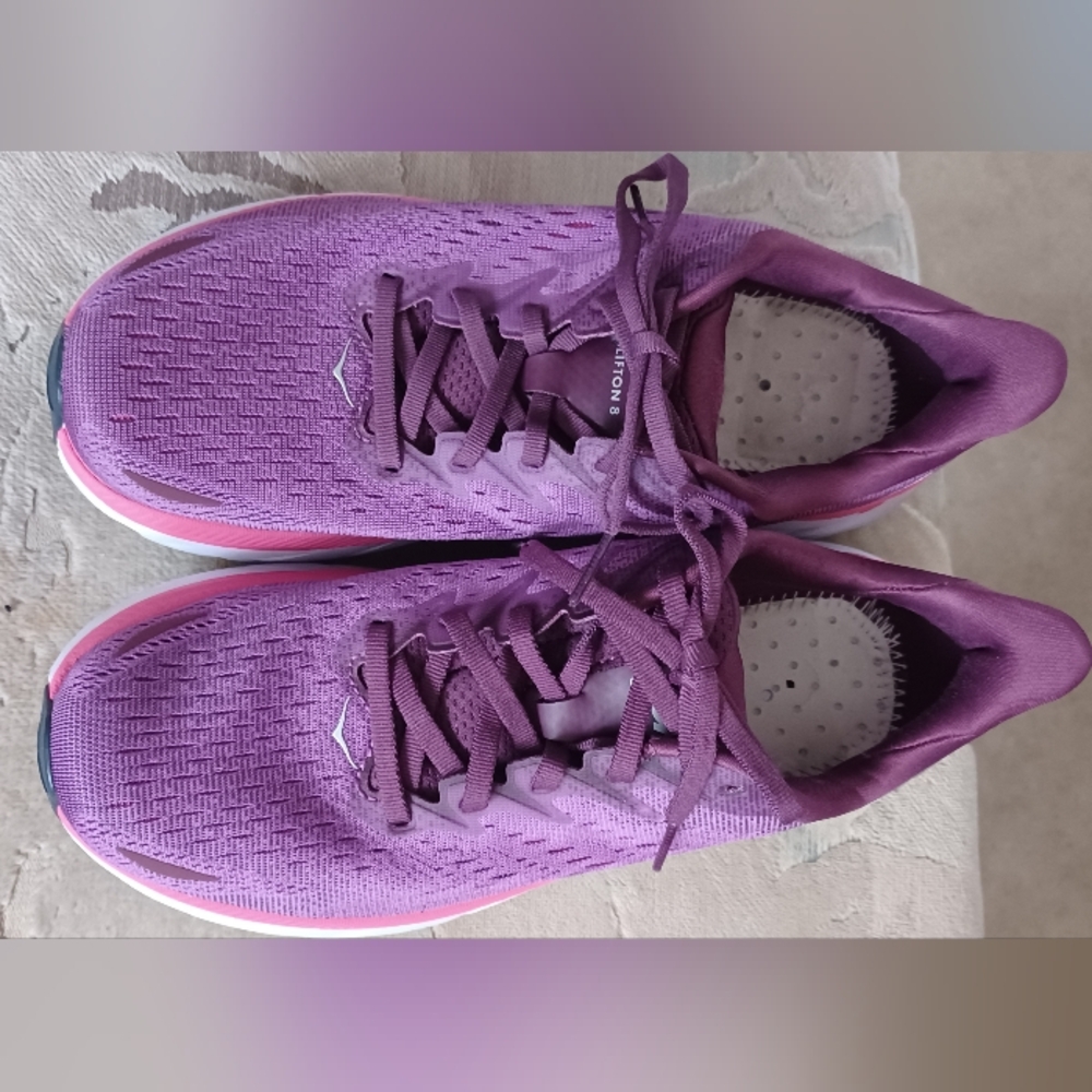 EUC Hoka One Clifton 8 Purple Sneakers Tennis Shoes Running Wide 8.5D